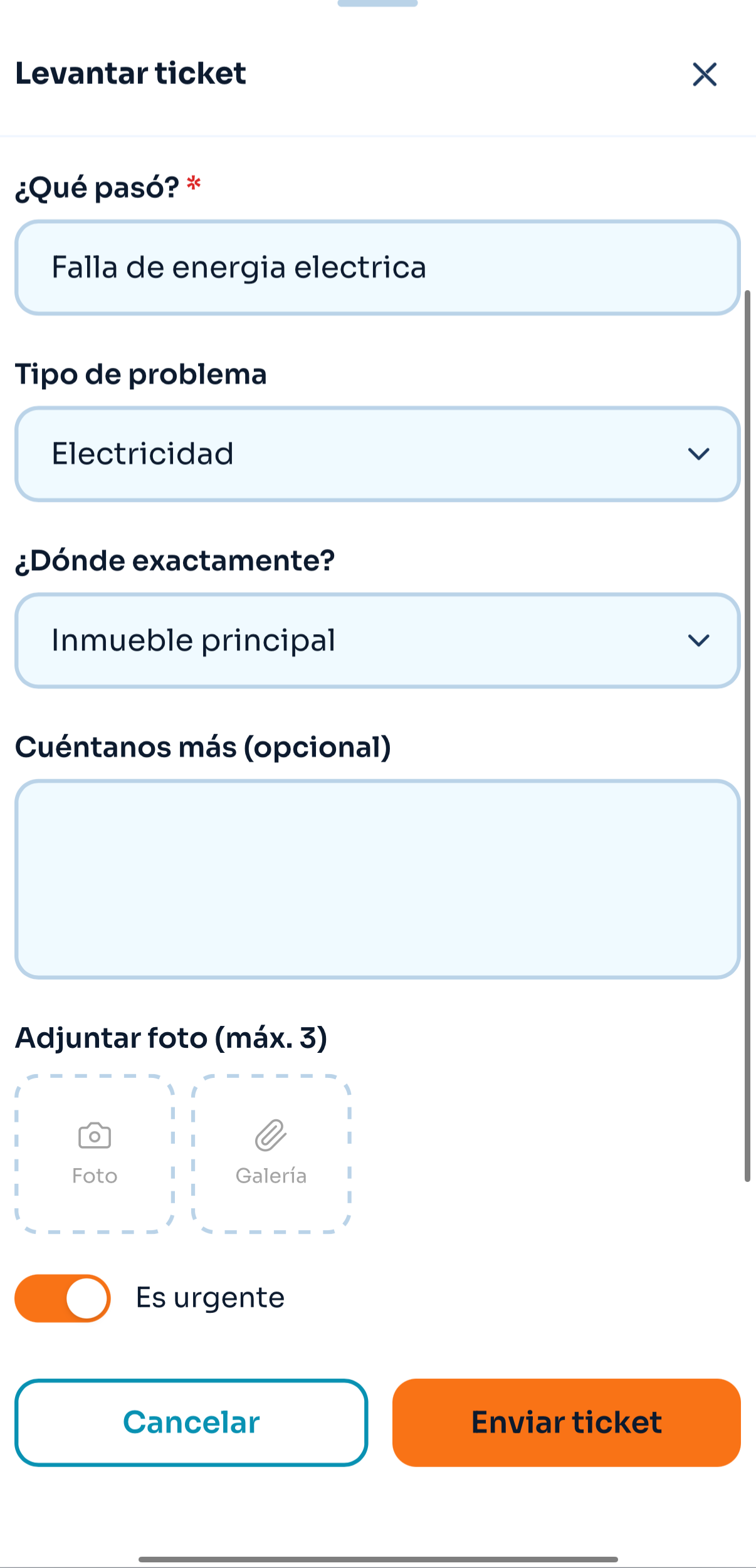 App de elisa · Levantar ticket de mantenimiento